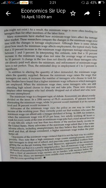 Solved CASE STUDY The Minimum Wage w An important example of | Chegg.com