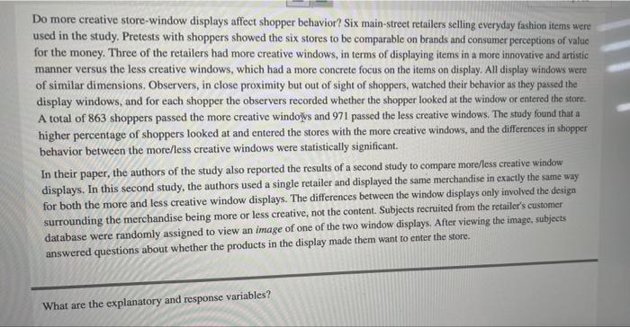 Solved What are the explanatory and response variables? | Chegg.com