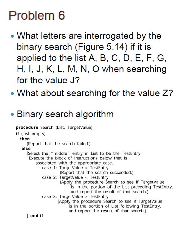 Solved What Letters Are Interrogated By The Binary Search Chegg Com