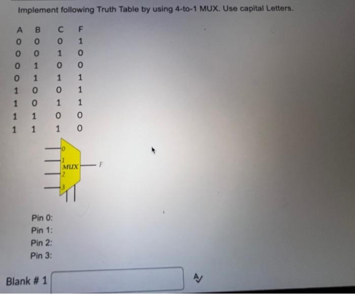 Solved Implement following Truth Table by using 4-to-1 MUX. | Chegg.com