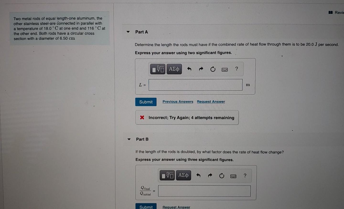 Solved u Revie Two metal rods of equal lengthone aluminum,