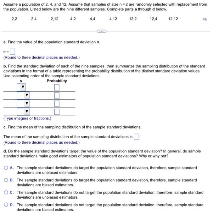 Solved Assume a population of 2,4 , and 12 . Assume that | Chegg.com
