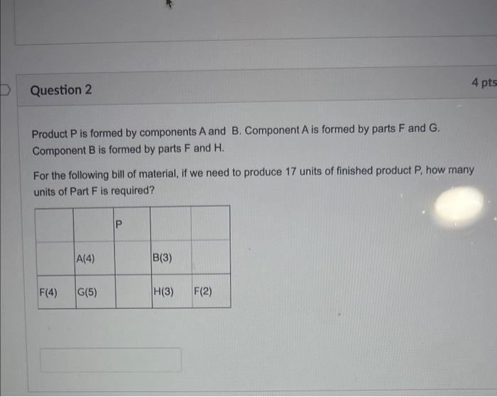 Solved Product P is formed by components A and B. Component | Chegg.com