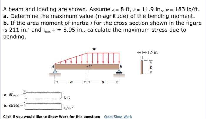 Solved A Beam And Loading Are Shown Assume A 8 Ft B Chegg Com