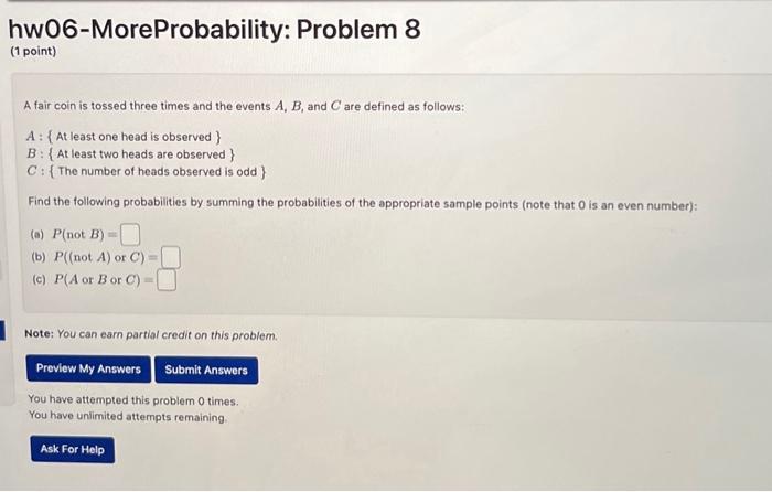 Solved A Fair Coin Is Tossed Three Times And The Events A,B, | Chegg.com