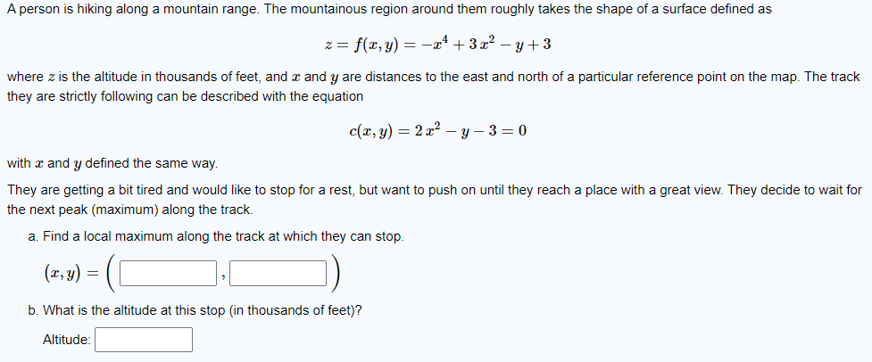 Benjamin Hiking Math Question A person is hiking along a mountain range. The | Chegg.com