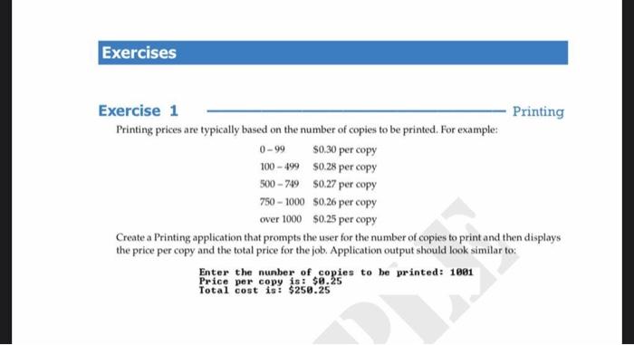 Solved Exercises 0-99 Exercise 1 Printing Printing prices | Chegg.com