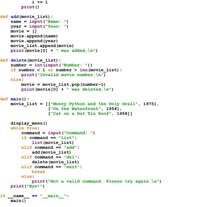 Solved Exercise 6-2 Enhance the Movie List 2D program In | Chegg.com