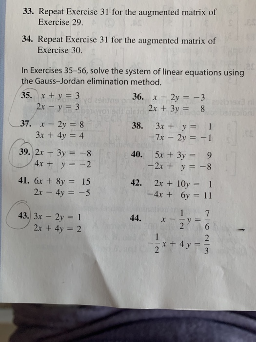 Solved 33 Repeat Exercise 31 For The Augmented Matrix Of Chegg Com