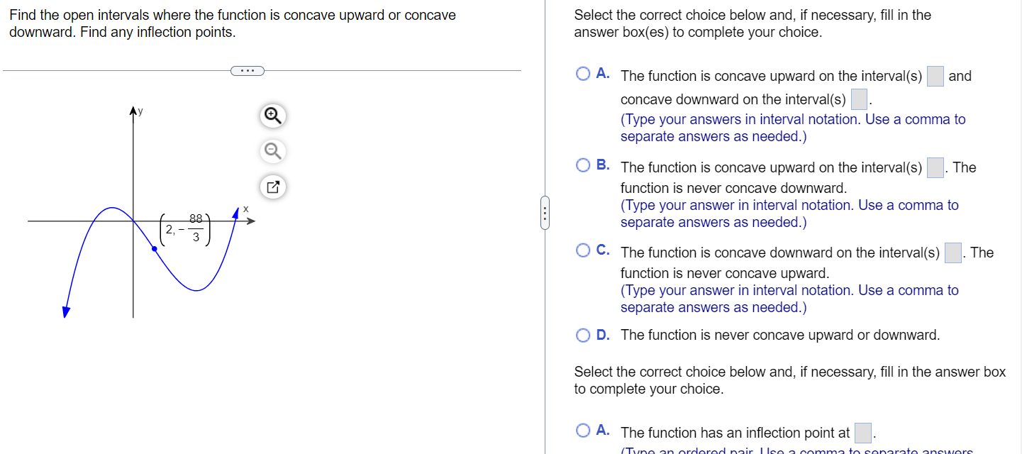 Solved Find the open intervals where the function is concave | Chegg.com