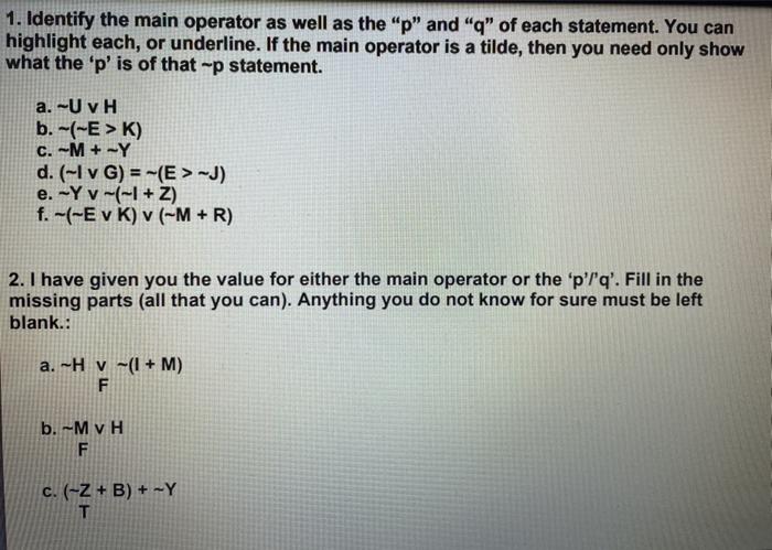 1 Identify The Main Operator As Well As The P A Chegg Com