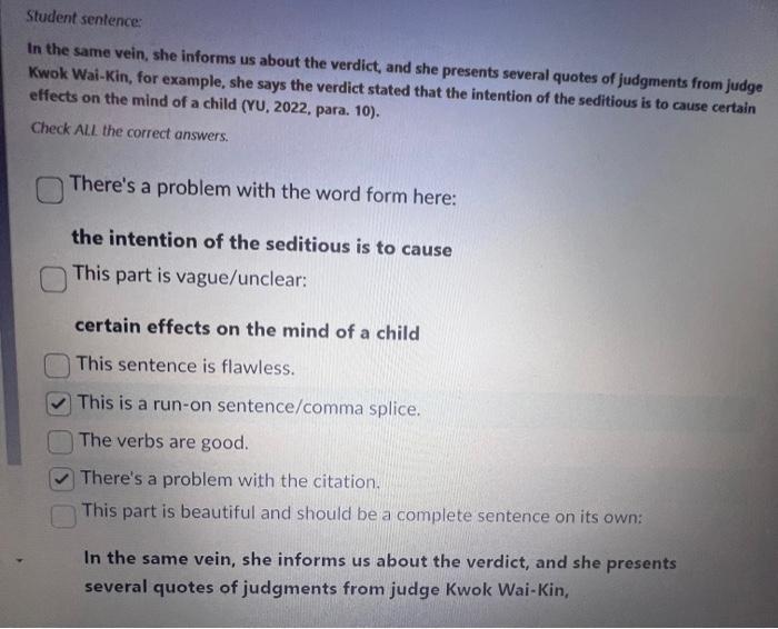 Student sentence In the same vein, she informs us