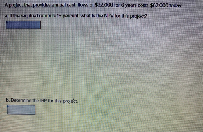 Solved A Project That Provides Annual Cash Flows Of 22 000 Chegg