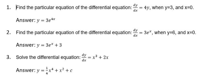 Solved 1. Find the particular equation of the differential | Chegg.com