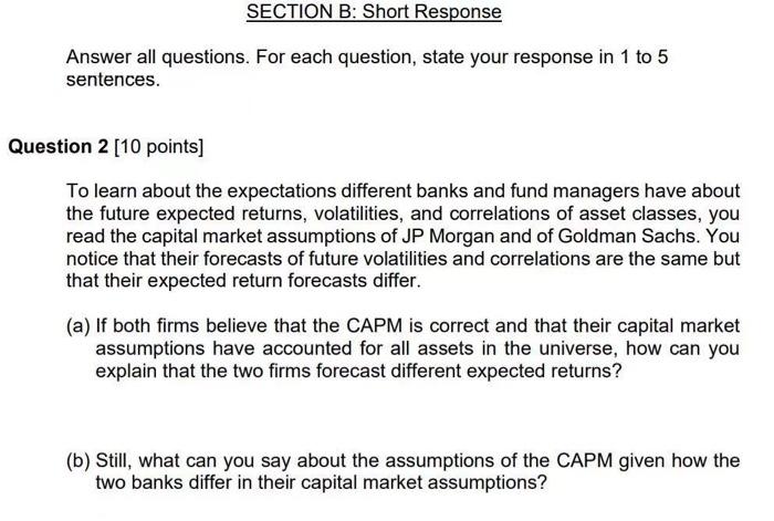 Solved SECTION B: Short Response Answer all questions. For | Chegg.com