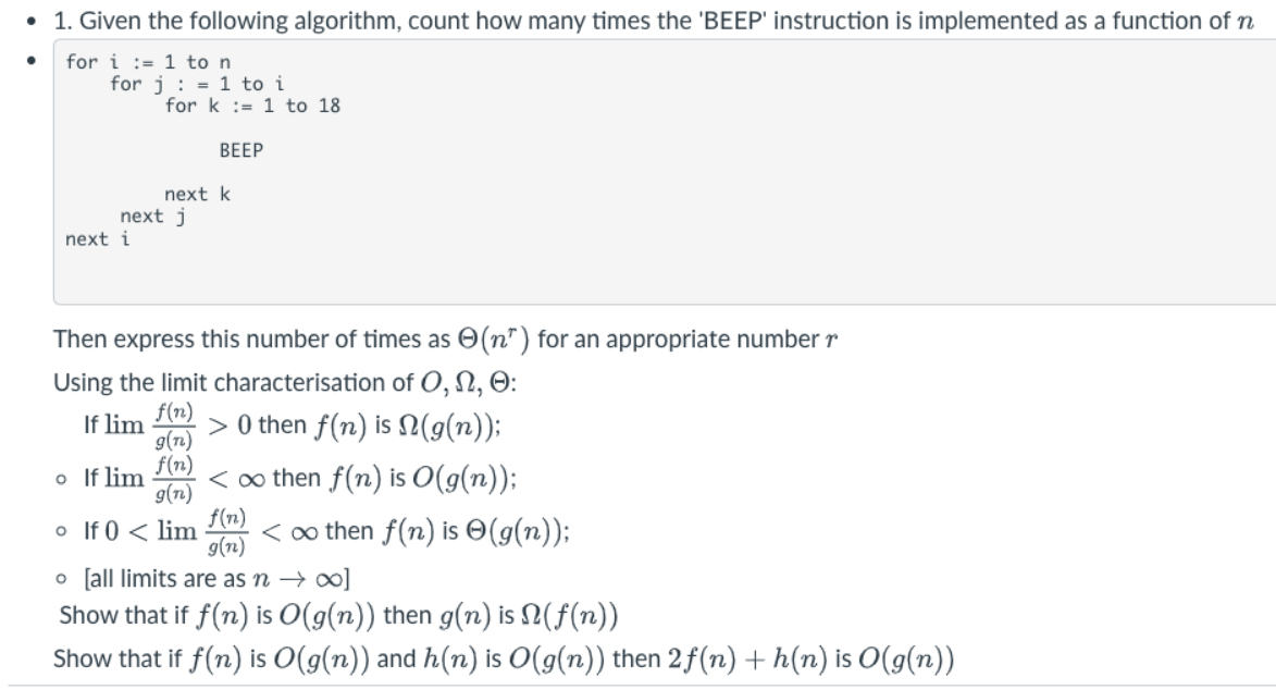Solved Given the following algorithm, count how many times | Chegg.com