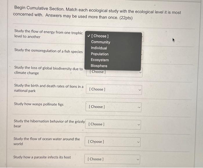 Solved Begin Cumulative Section. Match Each Ecological Study | Chegg.com