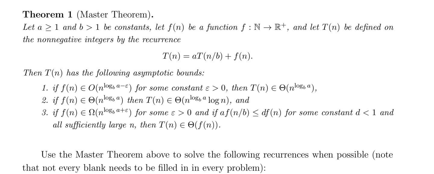 Solved Theorem 1 (Master Theorem). Let A≥1 And B>1 Be | Chegg.com