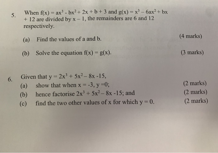 Solved 5 When F X Ax Bx2 2x B 3 And G X X3 Chegg Com