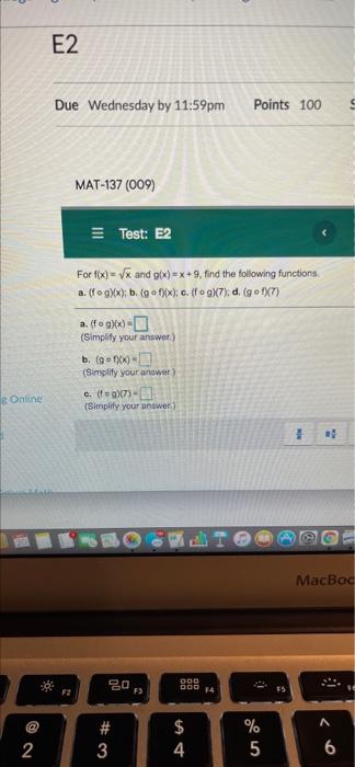 Solved E2 Due Wednesday by 11:59pm Points 100 MAT-137 (009) | Chegg.com