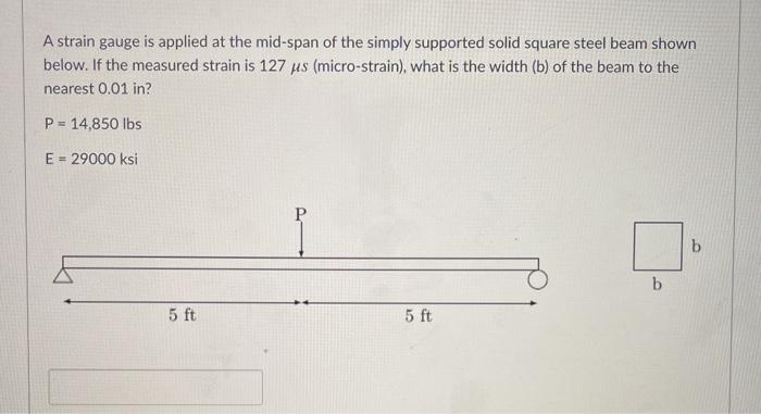 Solved A strain gauge is applied at the mid-span of the | Chegg.com