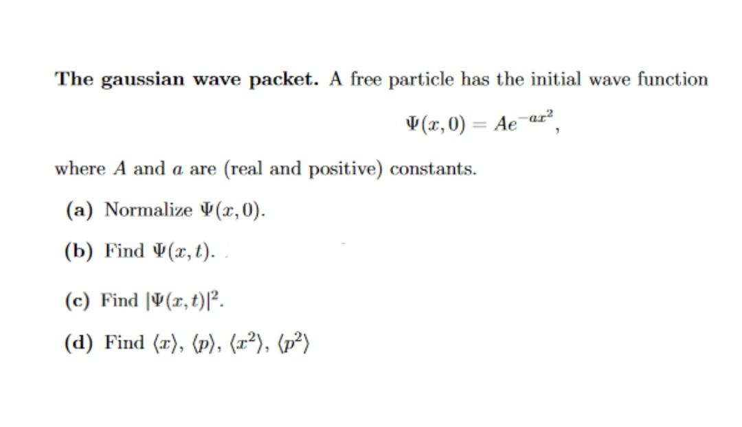 Solved The Gaussian Wave Packet A Free Particle Has The Chegg Com