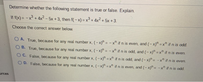 Solved Determine whether the following statement is true or | Chegg.com