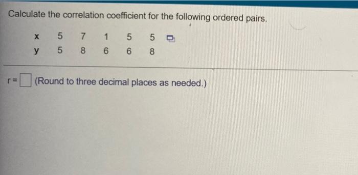 Solved Calculate the correlation coefficient for the | Chegg.com