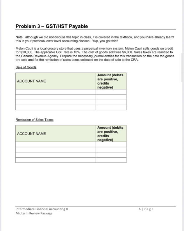 Solved Problem 3 - ﻿GST/HST PayableNote: although we did not | Chegg.com