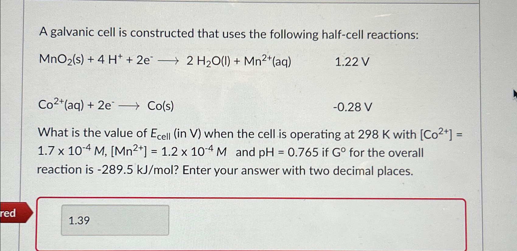Solved A galvanic cell is constructed that uses the | Chegg.com