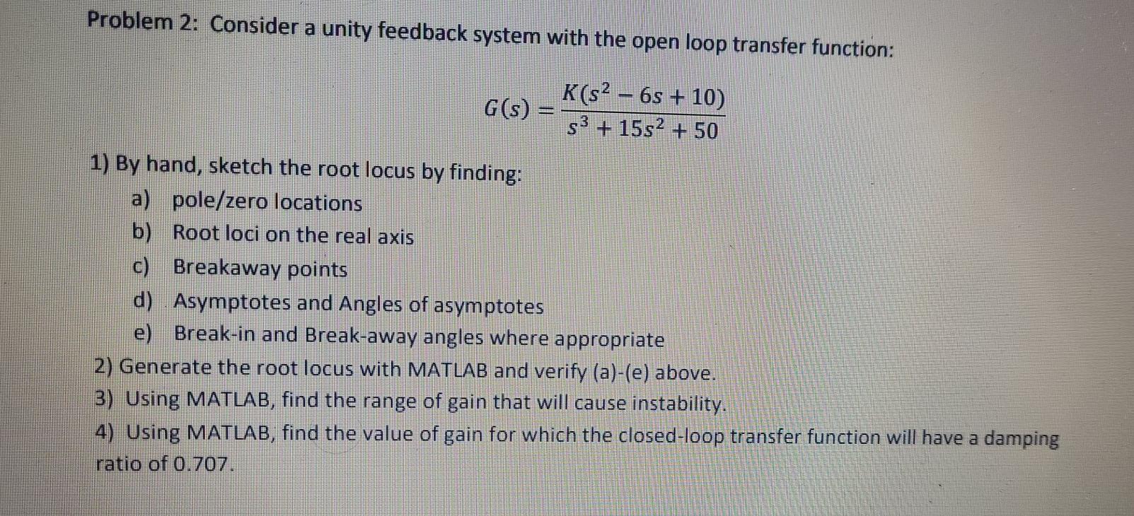 Solved Problem 2: Consider a unity feedback system with the | Chegg.com
