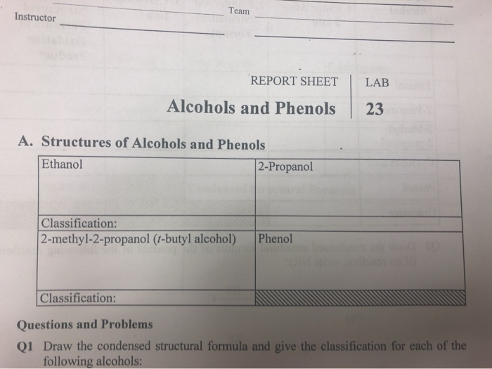 Solved Team Instructor REPORT SHEET Alcohols and Phenols LAB