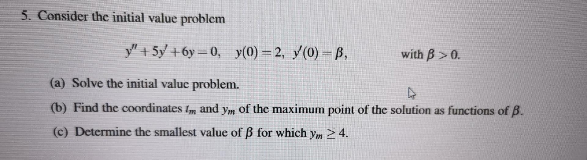 Solved 5. Consider the initial value problem | Chegg.com
