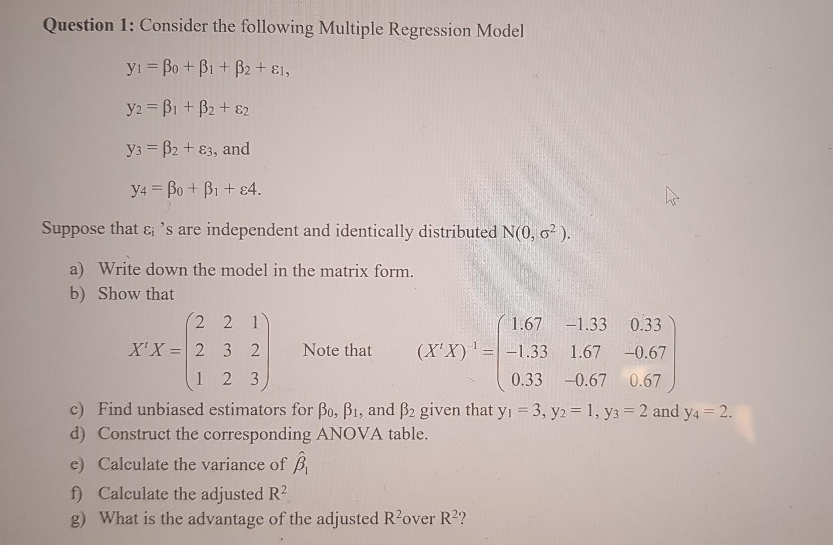 Solved Question 1: Consider the following Multiple | Chegg.com
