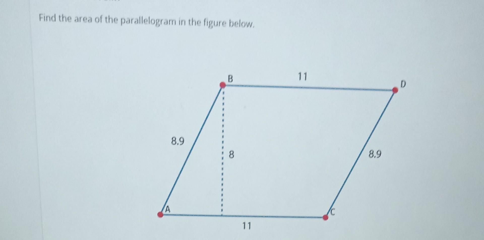 Solved Find the area of the parallelogram in the figure | Chegg.com