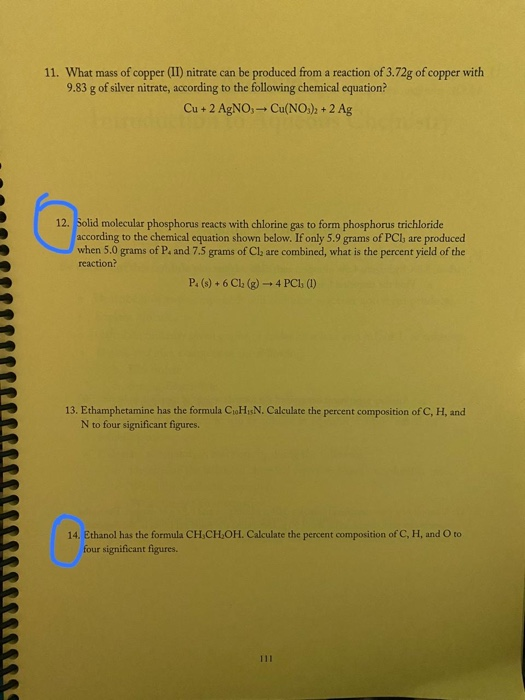 Solved 11. What mass of copper (II) nitrate can be produced