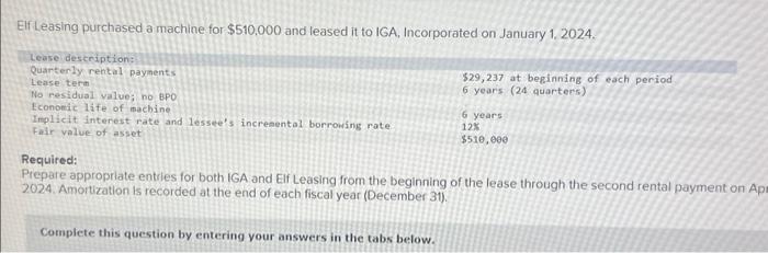 Prepare appropriate entries for Elf Leasing from | Chegg.com