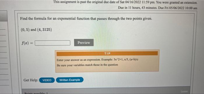 Solved This assignment is past the original due date of Sat | Chegg.com