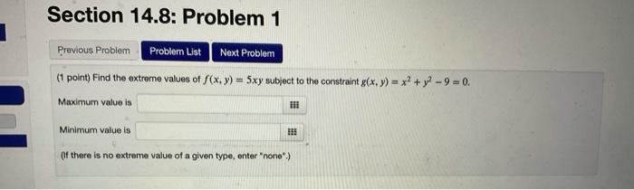 Solved Section 14.8: Problem 1 Previous Problem Problem List | Chegg.com