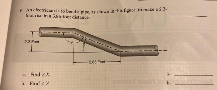 Solved 9. An electrician is to bend a pipe, as shown in this | Chegg.com