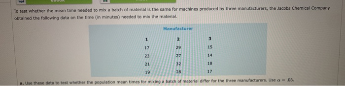 Solved To Test Whether The Mean Time Needed To Mix A Batch | Chegg.com