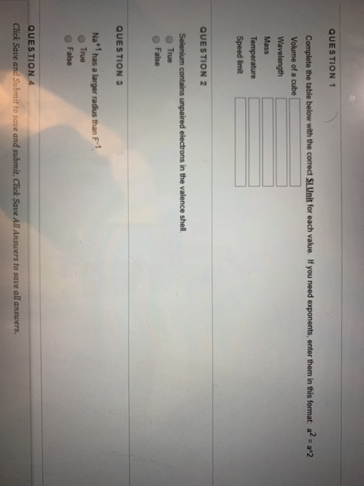 Solved QUESTION 1 Complete the table below with the correct | Chegg.com