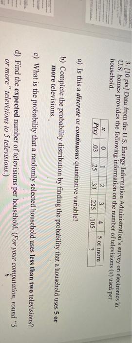 Solved 3 10 Pts Data From The U S Energy Information Chegg Com