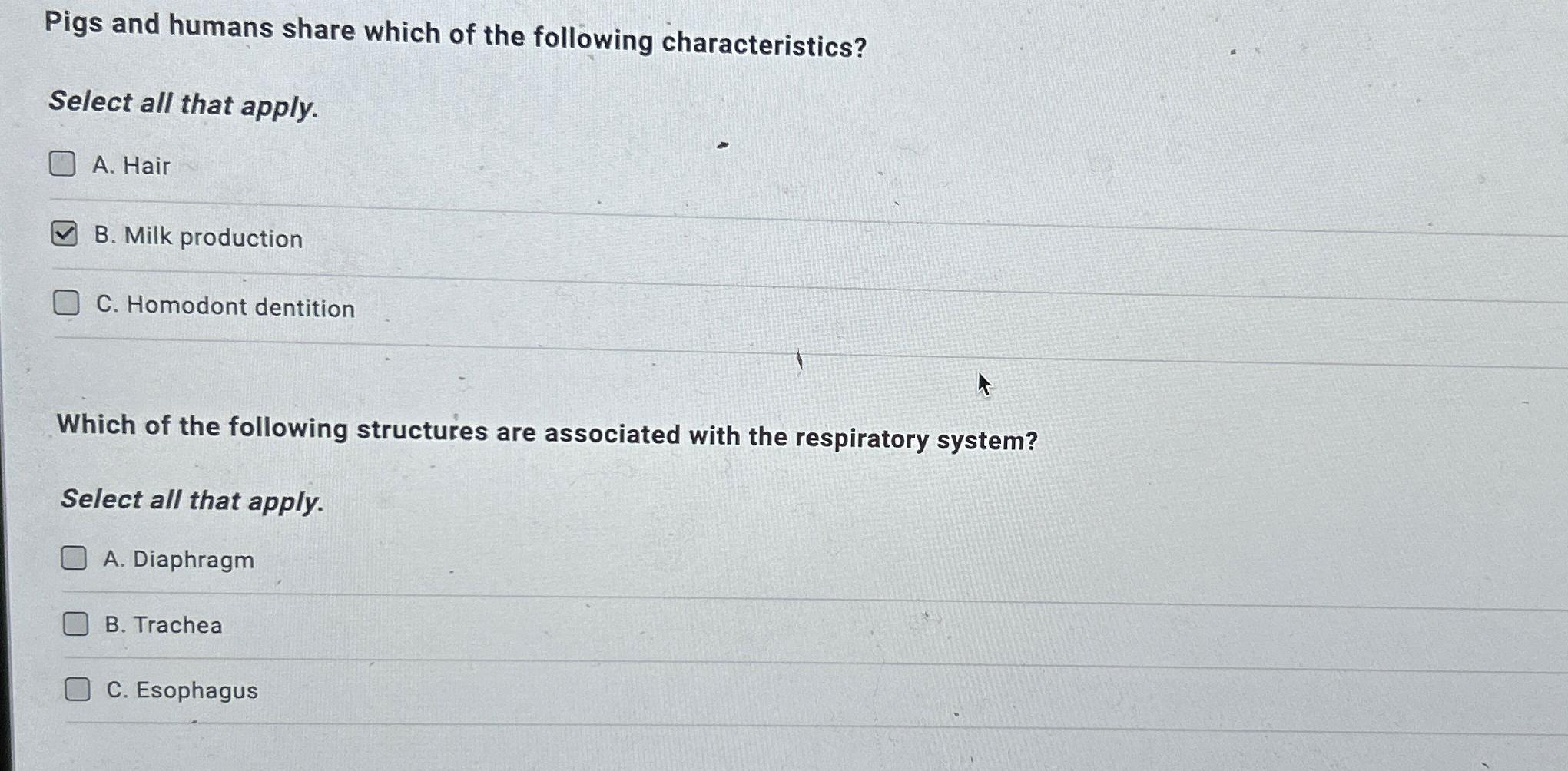 Solved Pigs and humans share which of the following