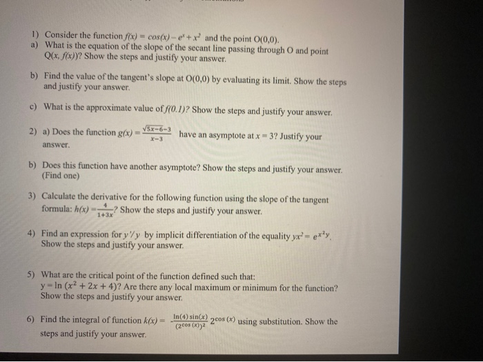 Solved 1) Consider the function f(x) = cos(x) - e+ x and the | Chegg.com