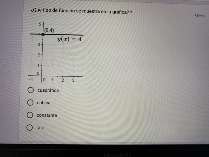 ¿Que tipo de función se muestra en la gráfica? * cuadrática cúbica constante raiz