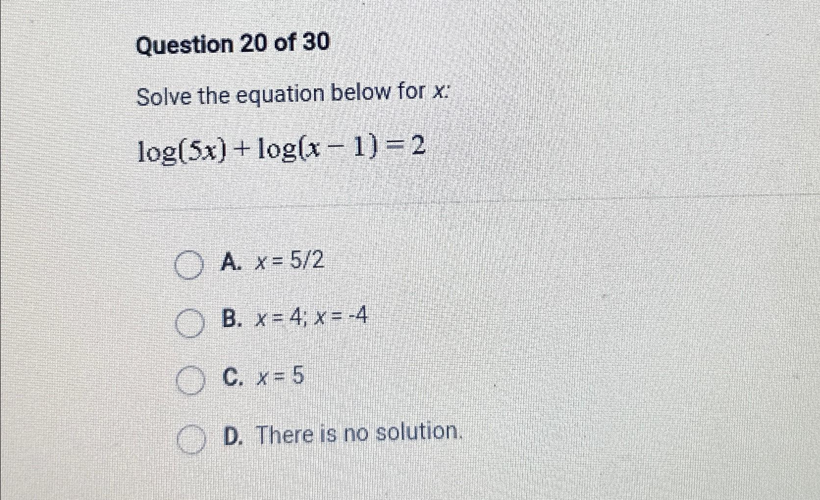 solved-question-20-of-30solve-the-equation-below-for-x-chegg