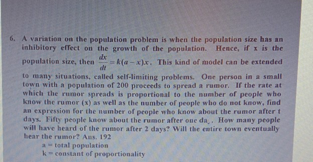 Solved 6. A variation on the population problem is when the | Chegg.com