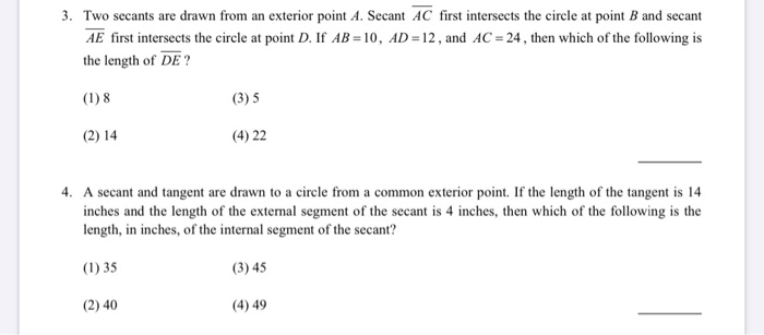 Solved 3 Two Secants Are Drawn From An Exterior Point A Chegg Com