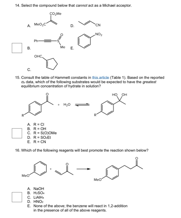 Solved 14 Select The Compound Below That Cannot Act As A Chegg Com